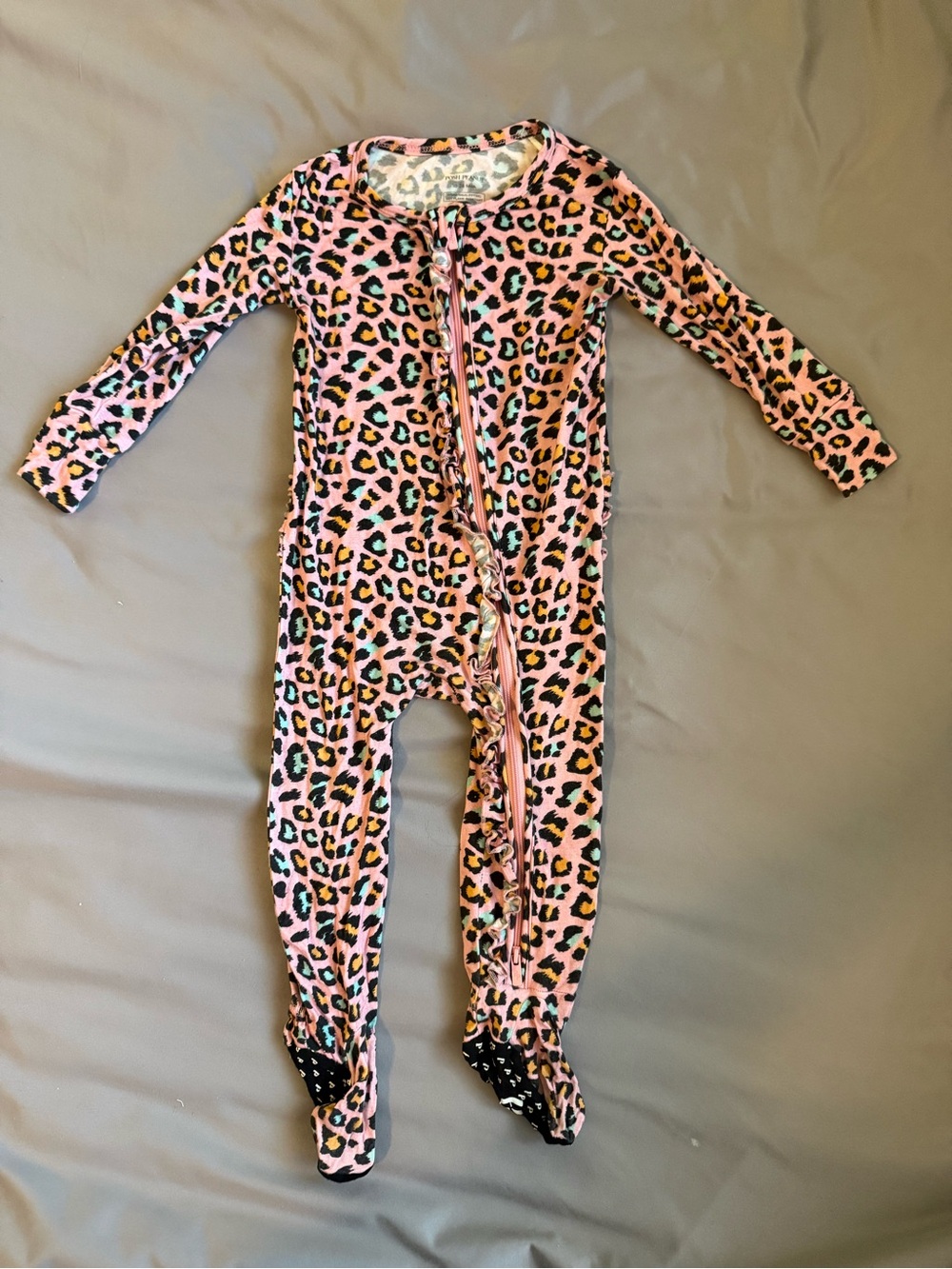 Posh Peanut Pink Leopard Footed Zipper Pajama 9-12M Play condition